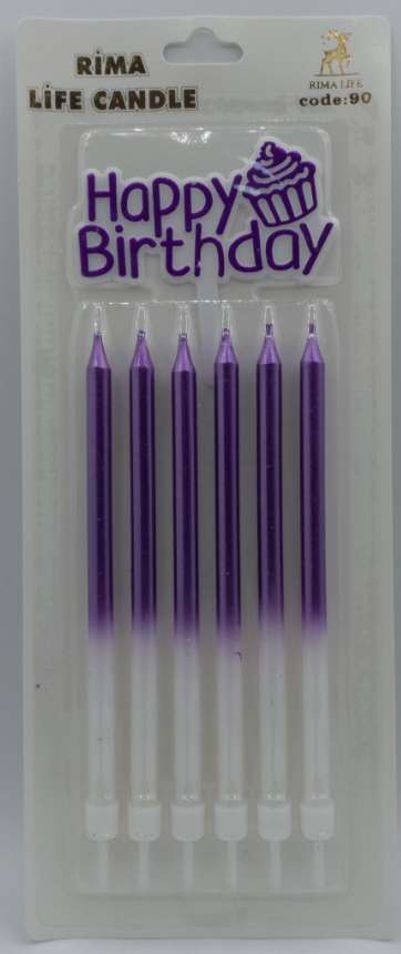 Mor Beyaz Doğum Günü Mumu 6 Lı Kod: 90